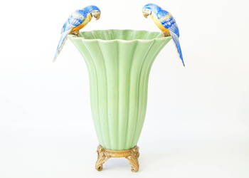 Porcelanowy wazon z papugami papugi porcelana z brązem