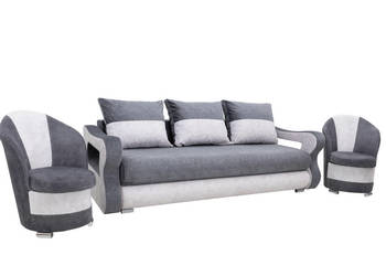 Komplet Tapicerowany Kanapa Andżelika + Dwa Fotele Chromowe Nóżki MOTYL