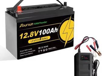 Nowy akumulator LiFePO4 Foursun 12V 100Ah w zestawie z dedykowaną ładowarką