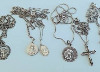 Pamiątki na komunię Medaliki krzyrzyki łańcuszki 925 srebro