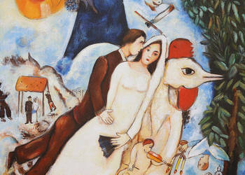 Obraz olejny Narzeczeni z Wieżą Eiffla - Marc Chagall