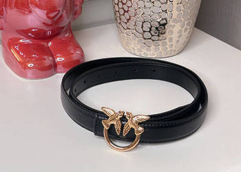 Pasek Pinko czarny nowy złota klamra 110cm 105cm