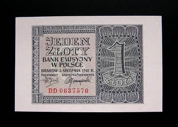 Polska. GG. 1 zł 1941 r. Seria BD. Seria 0637570. Stan I UNC. IDEAŁ !