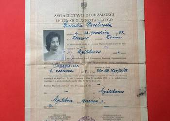 ( 931 ) Świadectwo maturalne LO z 1958 r. Wesołowska