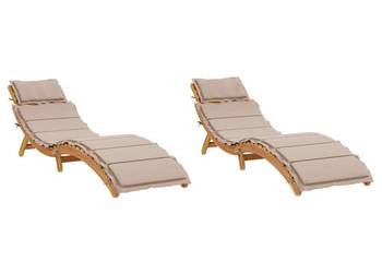 Leżaki z poduszkami, 2 szt., kolor taupe, lite drewno akacjowe（SKU:3214836）