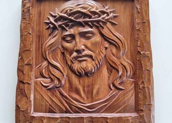 Jezus Chrystus płaskorzeźba w drewnie - prezent na komunię ślub