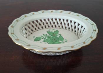 Luksusowy ażurowy koszyczek Herend Apponyi Green ręcznie malowany porcelana