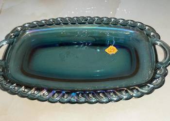 Karnawał szklana tacka na owoce Indiana Amber Harvest Gold opalizujący .