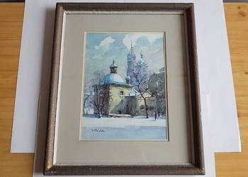 Akwarela za szkłem „Rynek Główny” Henryk Sajdak 1905-1995, Kraków