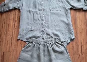 lniany zielony kostium firmy sweetissima rozmiar unisex stan bdb