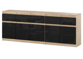 Komoda Z 5 Szufladami Nowoczesna 200cm Best Oleksa Dąb Sonoma Czarny Połysk