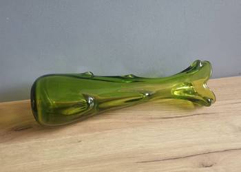 Stary zielony wazon Sękacz szkło Ząbkowice design PRL 1970