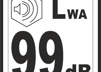 Naklejka LWA 99 oznaczenie poziomu mocy akustycznej hałasu 10x9 cm