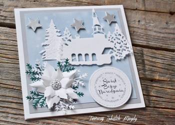 Kartka świąteczna na Boże Narodzenie kościółek ręcznie robiona