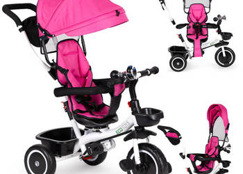 Rowerek trójkołowy spacerówka wózek obracany 360 różowy ECOTOYS