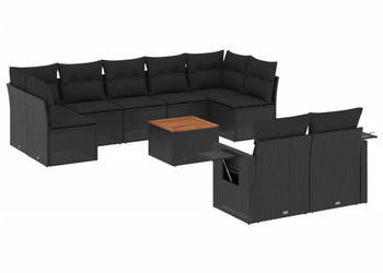 10-cz. zestaw wypoczynkowy do ogrodu poduszki czarny rattan PE WM-3257042