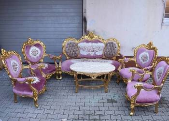 Barokowy Komplet Wypoczynkowy Wypoczynek w Kwiaty - Sofa + 4 Fotele + Stół