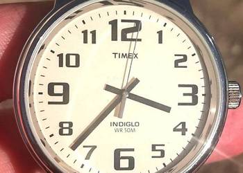 Zegarek Timex Męski 43mm Indiglo 50M Pasek Ecru Skóra Slimline Modowy