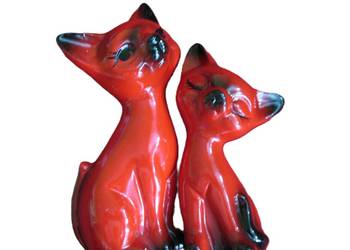 Kot - figurka - dwa czerwone kotki - 12,5 i 10 cm Porcelana
