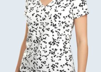 Damska bluzka biała bawełniana w kwiaty z krótkim rękawem C&A 36/S