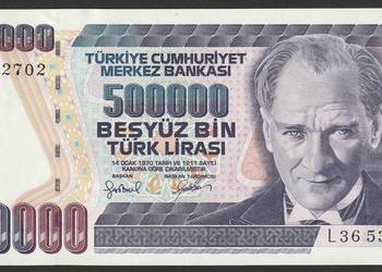 TURCJA 500 000 LIRASI 1998 - ATATURK - STAN BANKOWY UNC