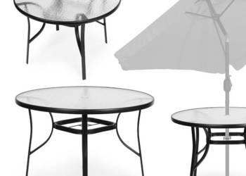 Stolik ogrodowy okrągły 105 cm na taras ogród balkon szkło hartowane otwór…