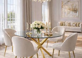 Stół okrągły Nordic złoty z szybą przeźroczystą 120x75