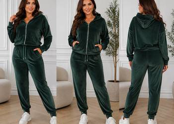 Dres-komplet damski welurowy z Kapturem-rozm S-M -biust 116cm KHAKI