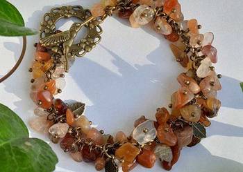 Bransoletka miedziana z naturalnych kamieni karneol