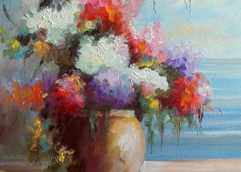 Obraz olejny "Kwiaty w oknie II"