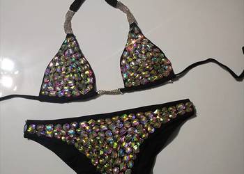 Bikini strój kąpielowy czarny cyrkonie kamienie kryształki holo