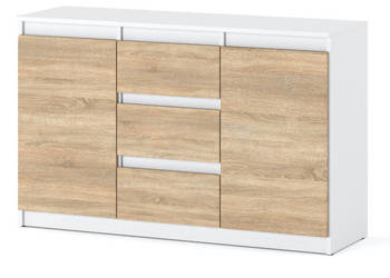 Komoda Do Salonu Sypialni 3 Szuflady 120cm Pokój Młodzieżowy Biała Sonoma