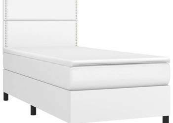 Łóżko kontynentalne z materacem i LED biała ekoskóra 90x200 cm WM-3135862