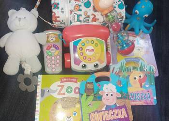 Fisher Price telefon, pilot interaktywny, książeczki