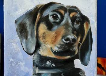 Obraz olejny portret Gończy polski, 18x24cm