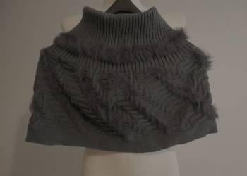 Golf Ponczo Szal Zdobiony Wełną Królika Szary Bolerko Uniwersalny Rozmiar