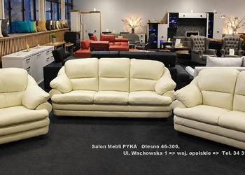 Komplet SARA 3+2+1 / SKÓRA NATURALNA = Kolor ECRU / Producent PYKA Olesno