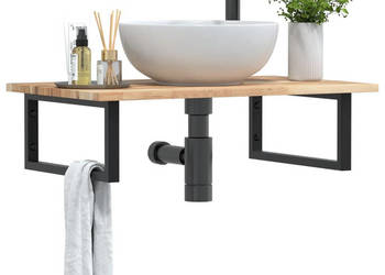 Półka ścienna pod umywalkę stal i lite drewno akacjowe WM-3302781