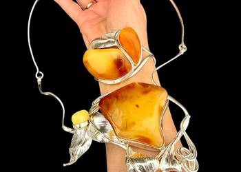 Artystyczny komplet srebro 925 bursztyn bałtycki rękodzieło unikat