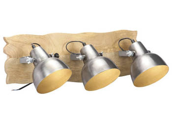Industrialna lampa ścienna srebrna 68x23cm E27 drewno mango WM-320596