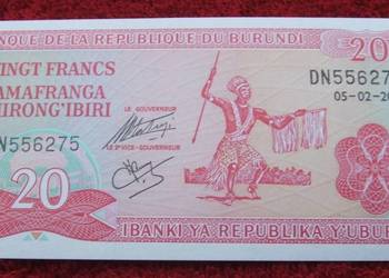 BURUNDI 20 FRANCS WOJOWNIK Kolekcjonerski Banknot 1 szt UNC