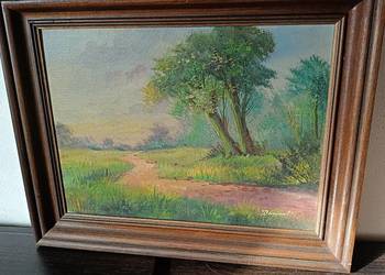 Stary obrazek olejny na płótnie, sygnowany