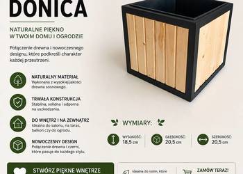 Donica LOFT 20,5x20,5x18,5 – czarna rama, drewno bezbarwne