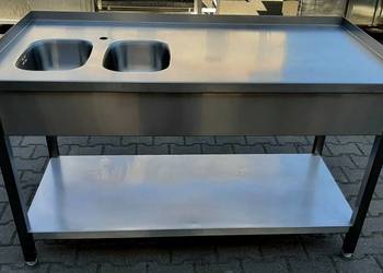 ZLEW 2 KOMORY Z BLATEM I PÓŁKĄ - 143/70/85 CM - M.N.