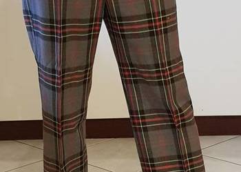 spodnie krata eleganckie wełna wysoko stan szerokie nogawki
