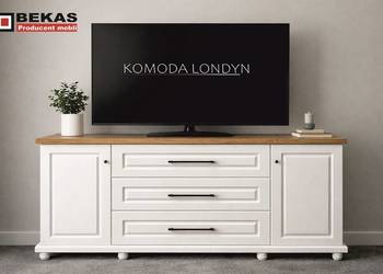 Biała Komoda 160` LONDYN rtv Blat Dębowy BEKAS Producent