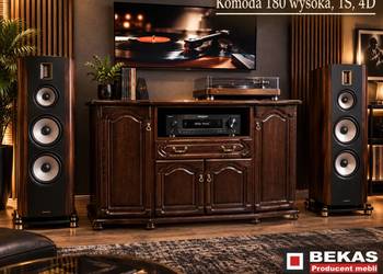 Stylowa Komoda RTV Wysoka 180` (1s-4D) Orzech Lakierowana Bekas Producent