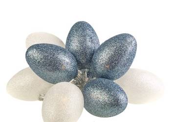 DUZE PLASTIKOWE JAJKA WIELKANOCNE LED Z BROKATEM BIAŁO-SZARE