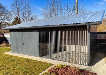Blaszany garaż 3,5×3 m + kojec dla psa 3,5x3m – grafit matowy