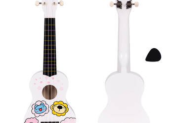 Gitara ukulele dla dzieci drewniana 4 struny nylonowe kostka do gry ECOTOYS